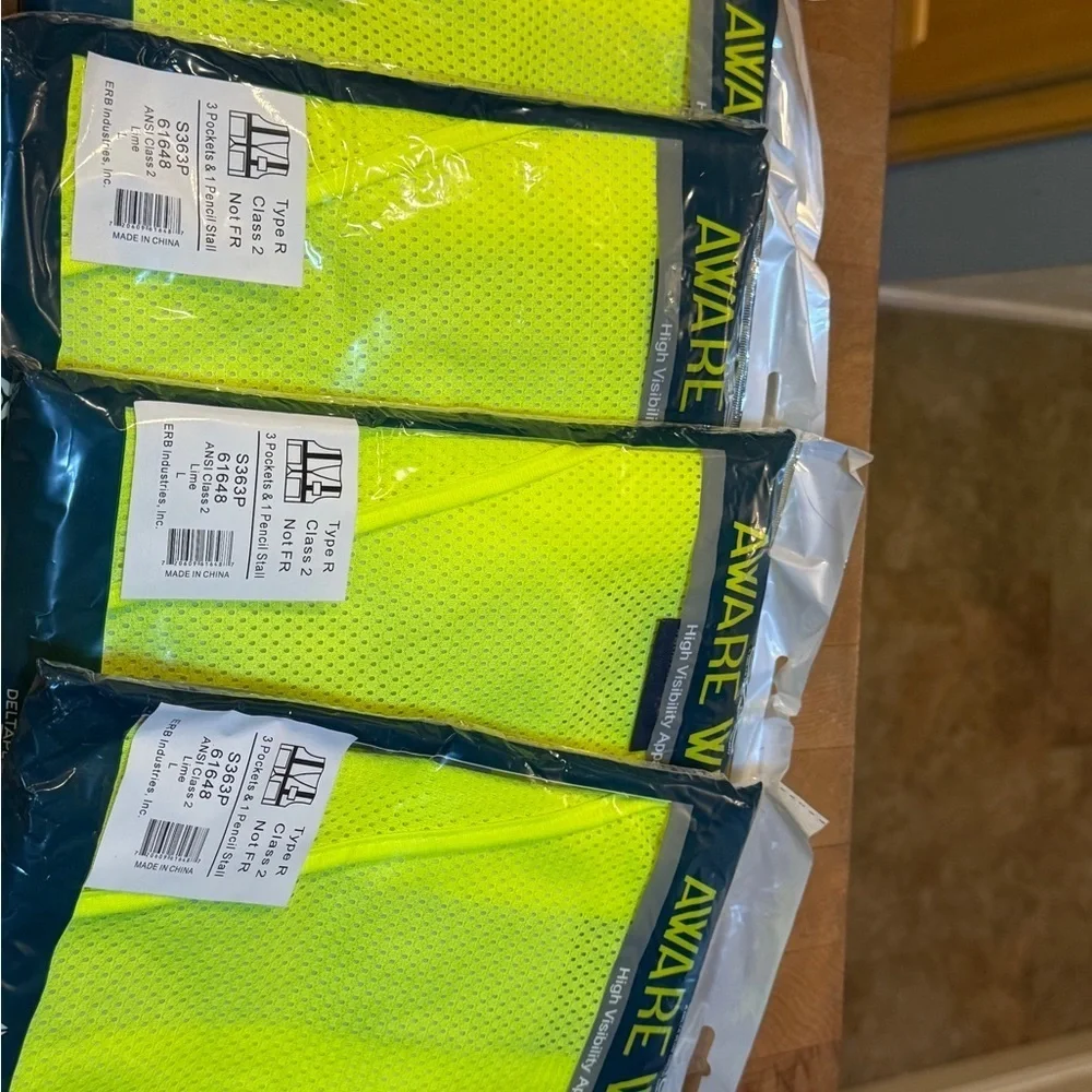 High Visibility Safety Vests Neon Green 3 pocket Aware Brand New Lot of 4